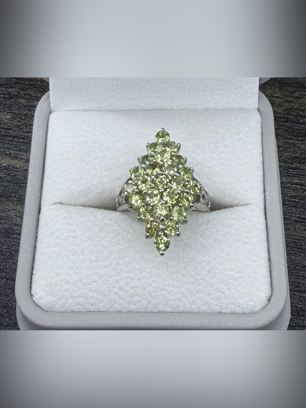 Stunning 3CT Natural Green Peridot Cluster 14K Gold over 925 Sterling Ring Sz 7 - Picture 14 of 14